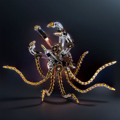 DIY 3D Metal Steampunk Galaxy Craft Puzzle Mechanical Octopus with Desk Lamp Model-1060PCS