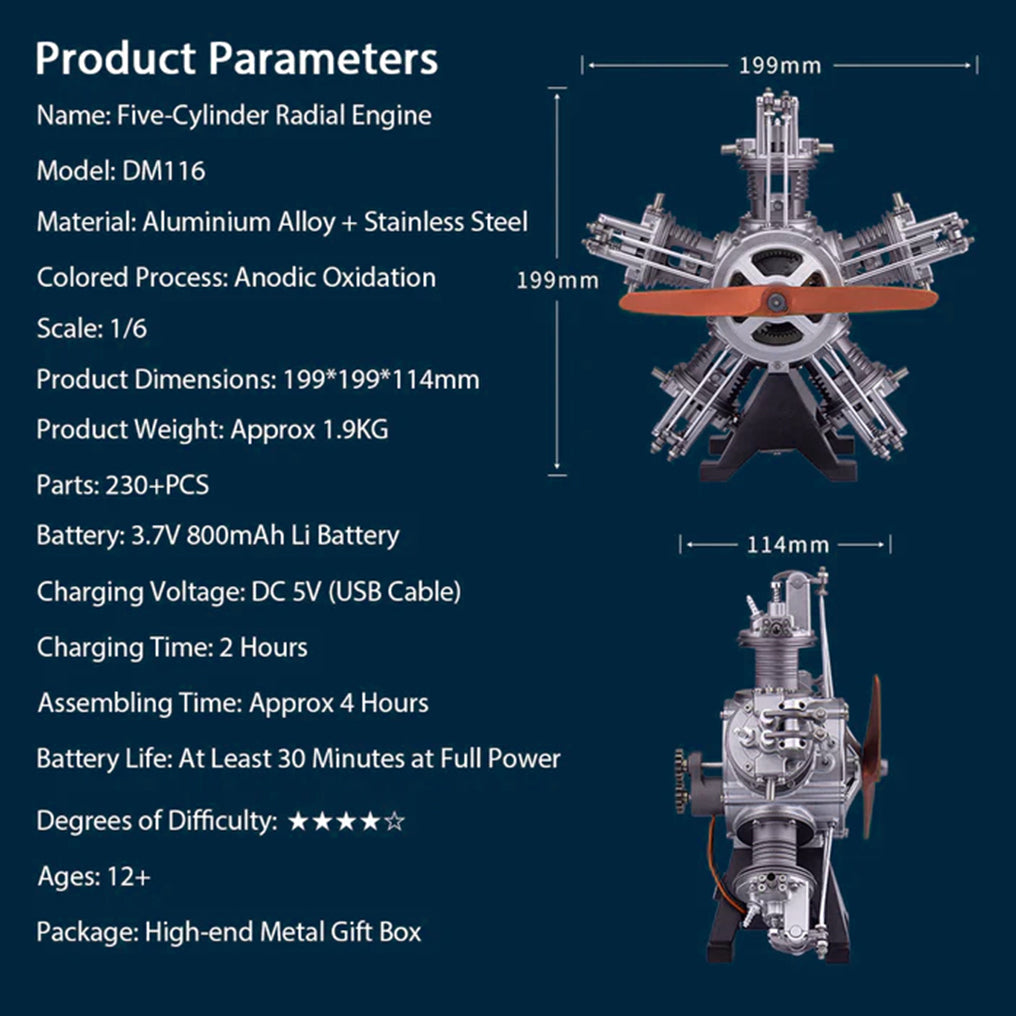 PUUZZLE™ | DIY 1/6 Full Metal 5 Cylinder Radial Engine Model Kit