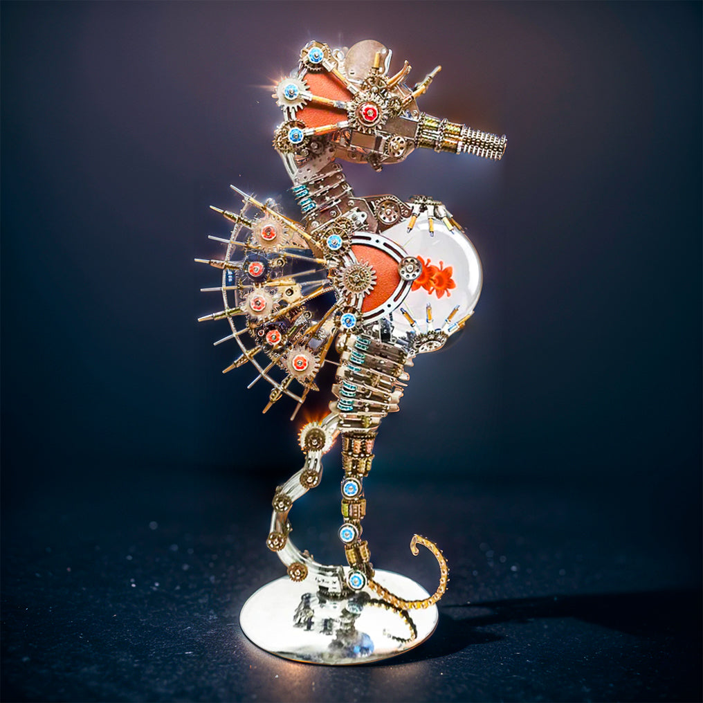 DIY 3D Metal Steampunk Mechanical Seahorse Puzzle with Lamp Model-2100PCS