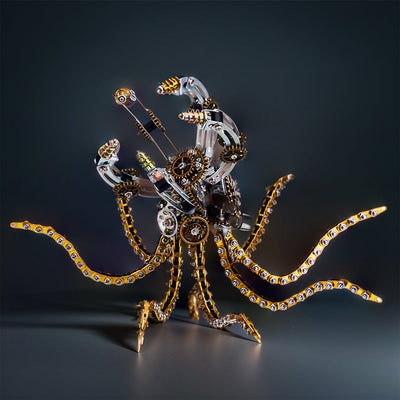 DIY 3D Metal Steampunk Galaxy Craft Puzzle Mechanical Octopus with Desk Lamp Model-1060PCS