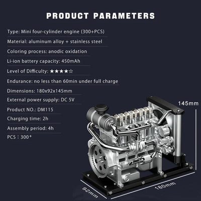 DIY 1/10 Full Metal Mini L4 OHV Inline 4 Cylinder Engine Model Kit that Works