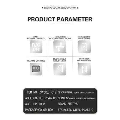 DIY 3D Metal Simulation of Alloy RC Excavator 2.4G 12CH Model Puzzle Kit-2544PCS