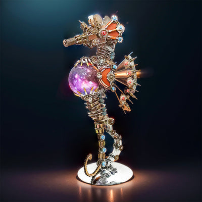 DIY 3D Metal Steampunk Mechanical Seahorse Puzzle with Lamp Model-2100PCS