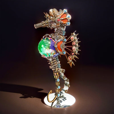 DIY 3D Metal Steampunk Mechanical Seahorse Puzzle with Lamp Model-2100PCS