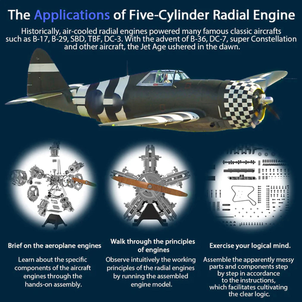 PUUZZLE™ | DIY 1/6 Full Metal 5 Cylinder Radial Engine Model Kit