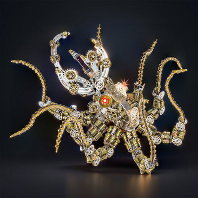 DIY 3D Metal Mechanical Octopus with Lamp Steampunk Craft Puzzle Model-2400PCS