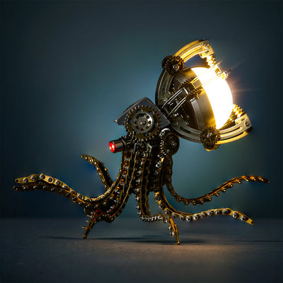 DIY 3D Metal Steampunk Galaxy Craft Puzzle Mechanical Octopus with Desk Lamp Model-1060PCS