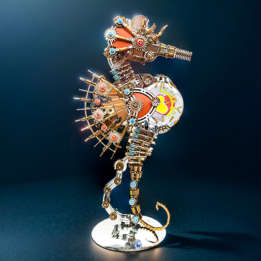 DIY 3D Metal Steampunk Mechanical Seahorse Puzzle with Lamp Model-2100PCS