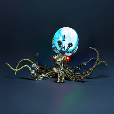 DIY 3D Metal Mechanical Octopus with Lamp Steampunk Craft Puzzle Model-2400PCS