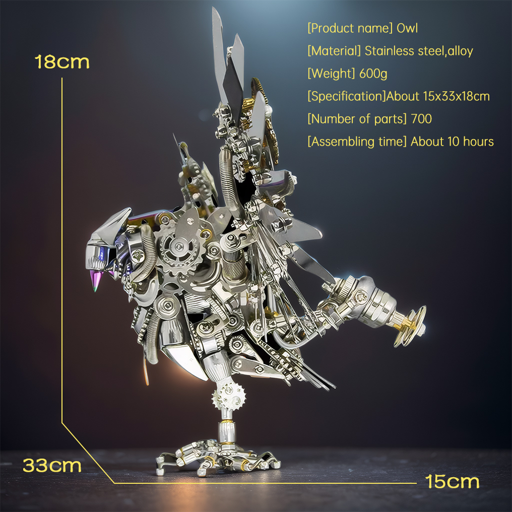 DIY Steampunk 3D Metal Model Mechanical Nocturnal Owl Puzzles Building Block Set Toys