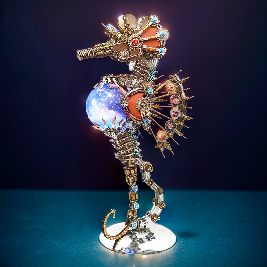 DIY 3D Metal Steampunk Mechanical Seahorse Puzzle with Lamp Model-2100PCS