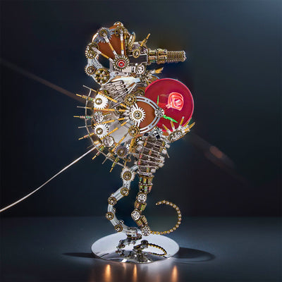 DIY 3D Metal Steampunk Mechanical Seahorse Puzzle with Lamp Model-2100PCS