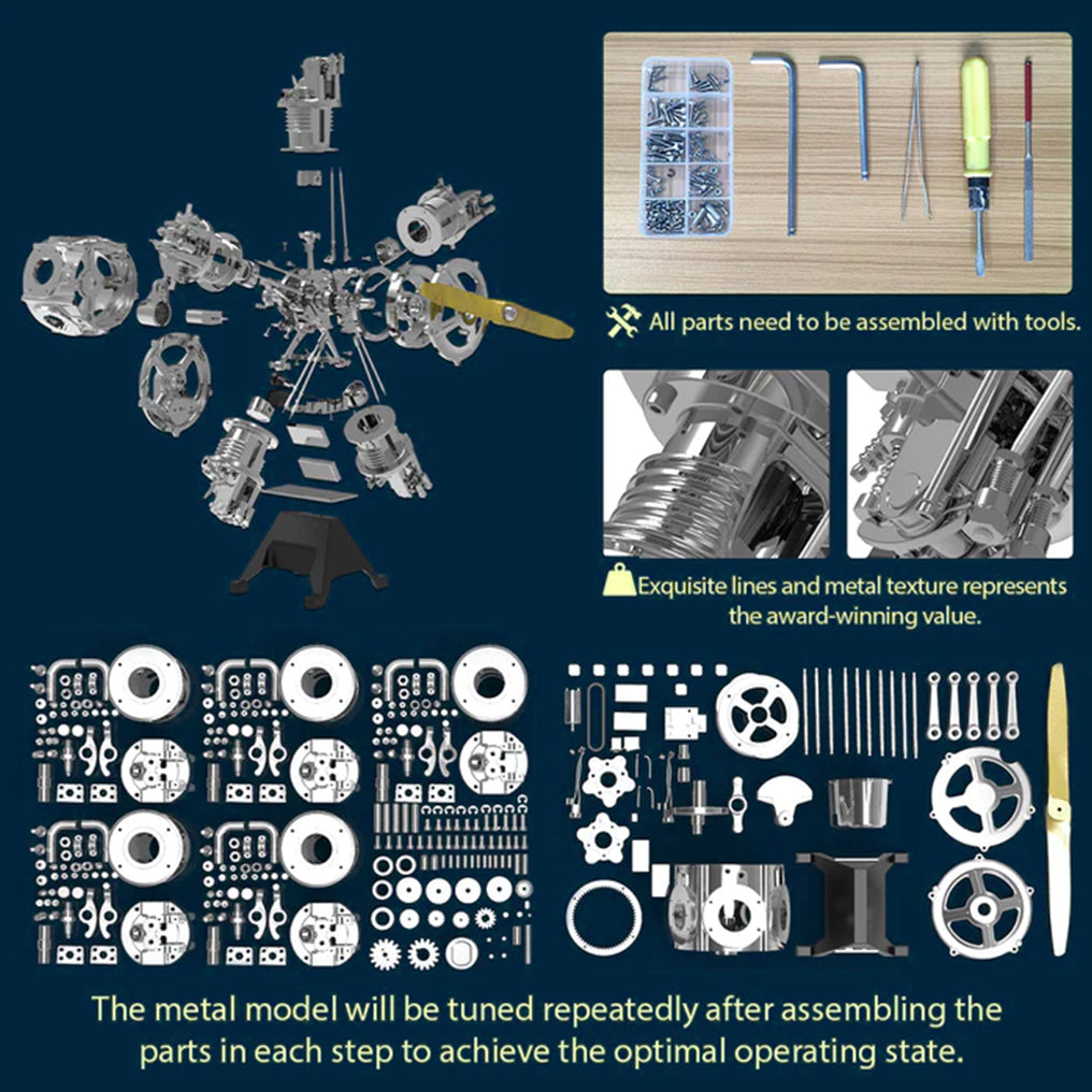 PUUZZLE™ | DIY 1/6 Full Metal 5 Cylinder Radial Engine Model Kit