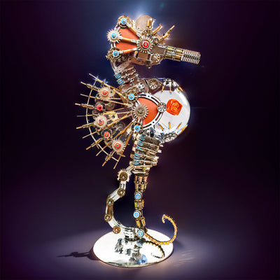 DIY 3D Metal Steampunk Mechanical Seahorse Puzzle with Lamp Model-2100PCS