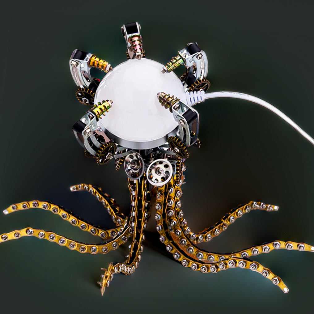 DIY 3D Metal Steampunk Galaxy Craft Puzzle Mechanical Octopus with Desk Lamp Model-1060PCS