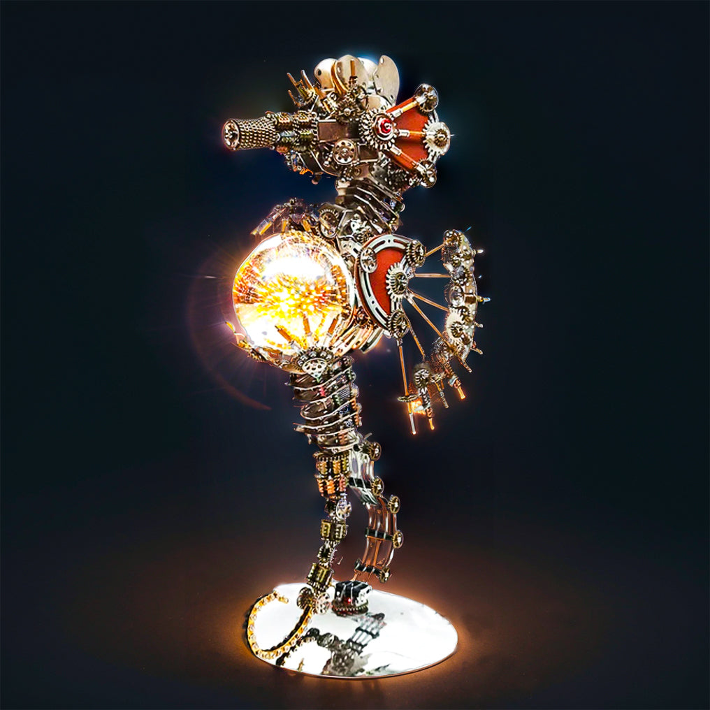 DIY 3D Metal Steampunk Mechanical Seahorse Puzzle with Lamp Model-2100PCS