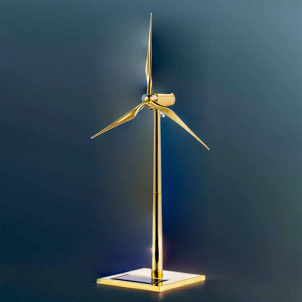 DIY 3D Metal Windmill Solar Powered Wind Turbine Assembly Model Golden