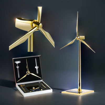 DIY 3D Metal Windmill Solar Powered Wind Turbine Assembly Model Golden