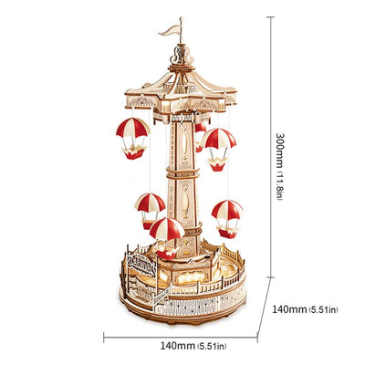 PUUZZLE Parachute Tower DIY Music Box 3D Wooden Puzzle EA01