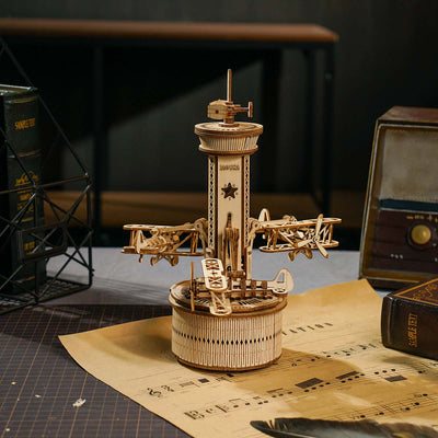 PUUZZLE Airplane Control Tower Mechanical Music Box AMK41