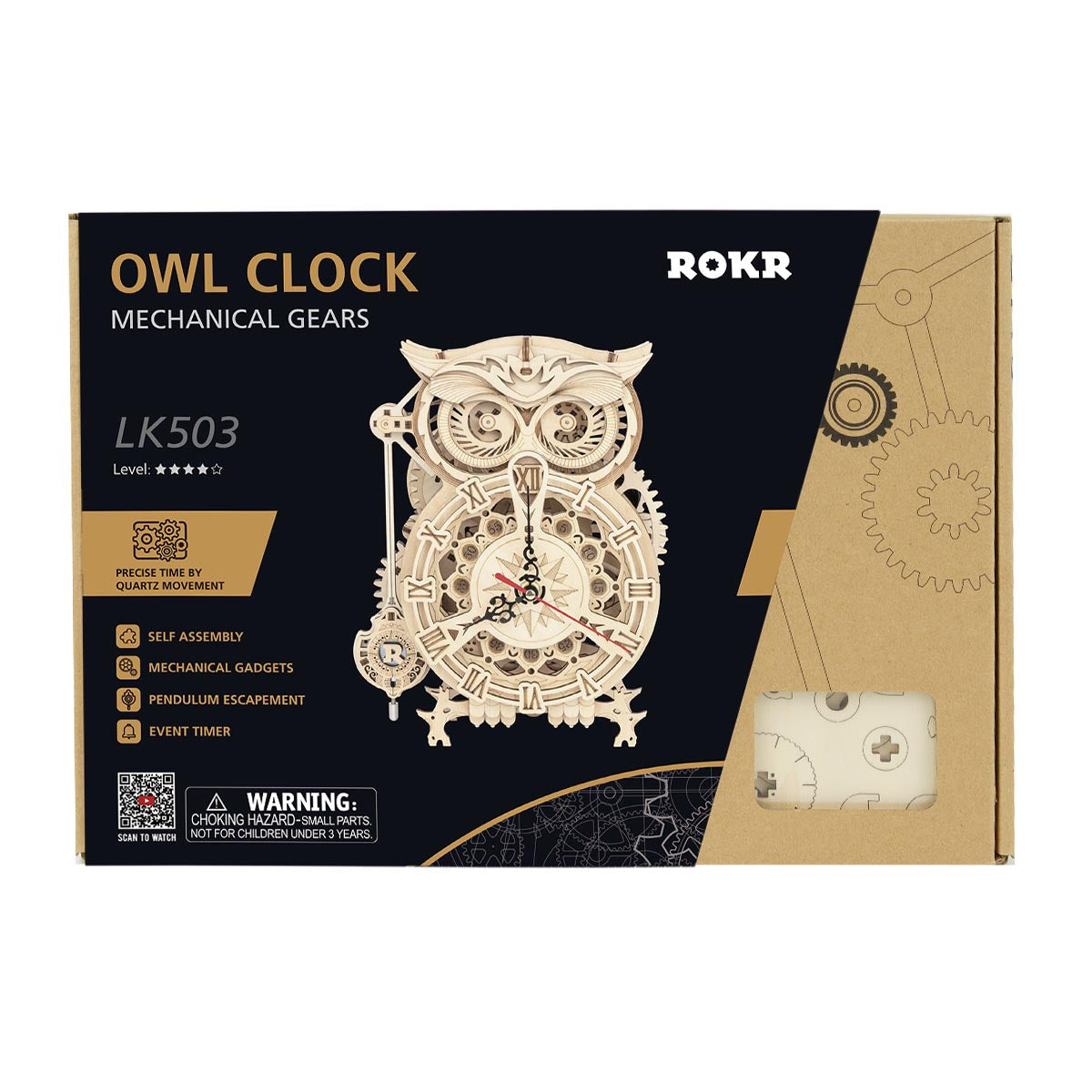 PUUZZLE Owl Clock LK503 Battery Mechanical Gears Kit